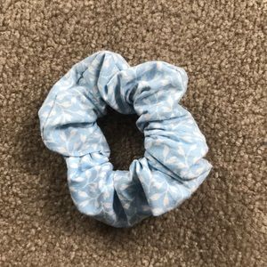 Blue and white floral scrunchie